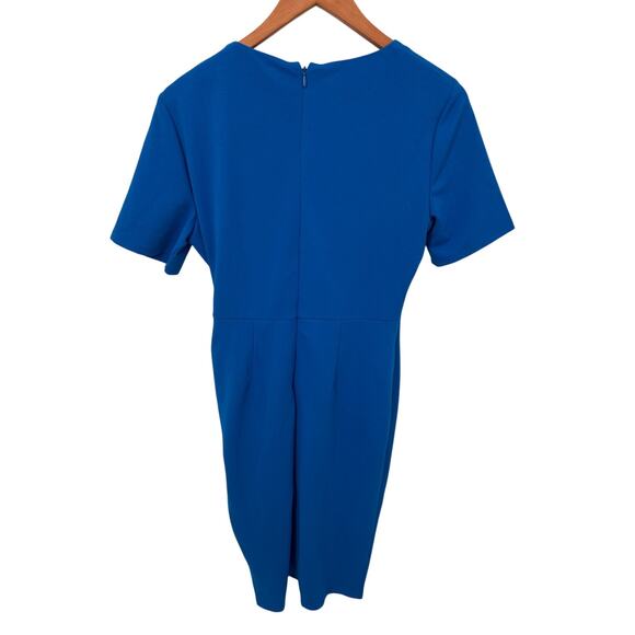 TAHARI ASL Blue Stretch Crepe Side Knot Short Sleeve Knee-Length Dress // 8 - Picture 10 of 12